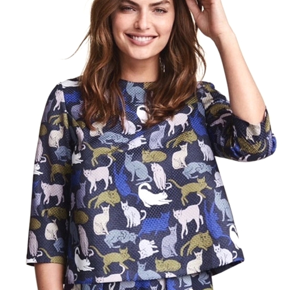H&M Multicolor Cat Print Top